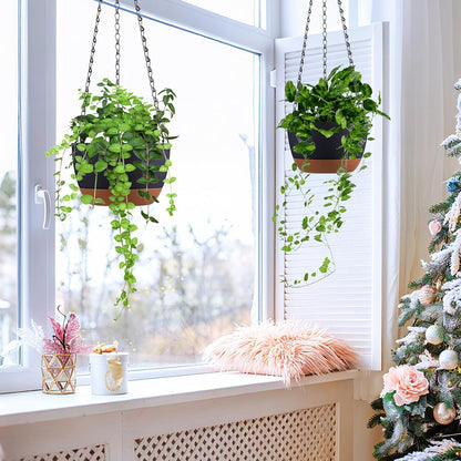 Set of 2 Hanging Planters for Indoor Outdoor Plants, 8 Inch Self-Watering Hanging Flower Pots with Drainage Hole & Removable Water-Storage Tray (Hooks)