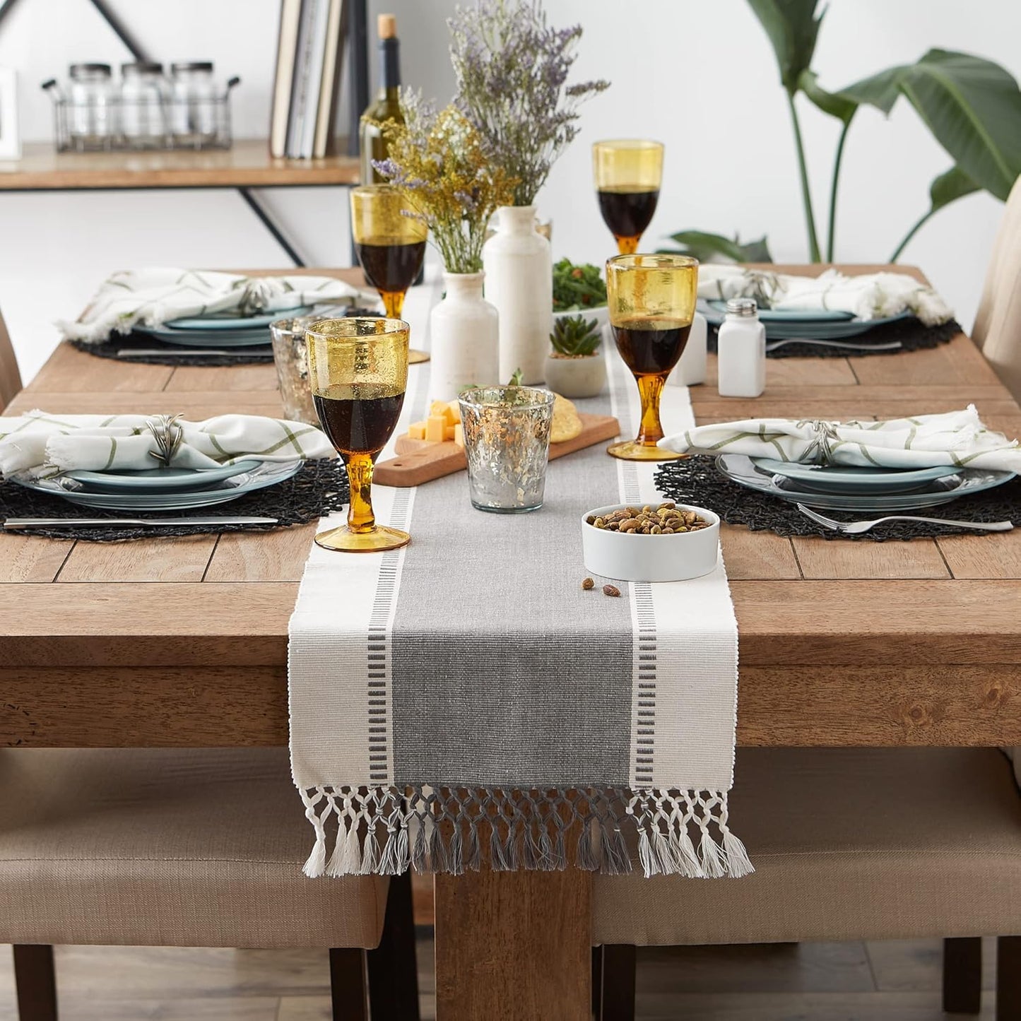 DII Dobby Stripe Woven Table Runner, 13x72-inch, French Blue