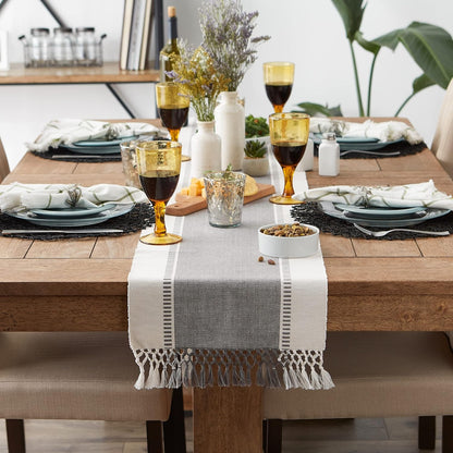DII Dobby Stripe Woven Table Runner, 13x72-inch, French Blue