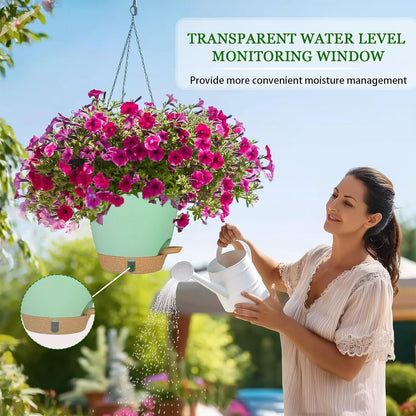 10 Inch Hanging Planters for Indoor Plants, 2 Pack Self Watering Hanging Baskets Flower Pots with Drainage Hole, Visual Reservoir & 2 Kinds of Plant Hanger for Outdoor Garden Home Decor (White)