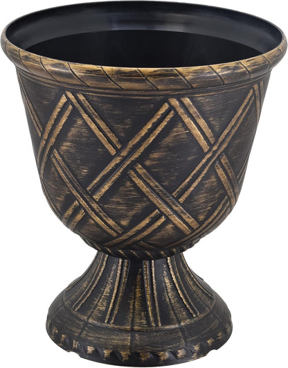 Arcadia Garden Products PL60GD Lattice Plastic Garden Urn, Classic Decorative Garden Pot Planter for Indoor and Outdoor Plants, Gold