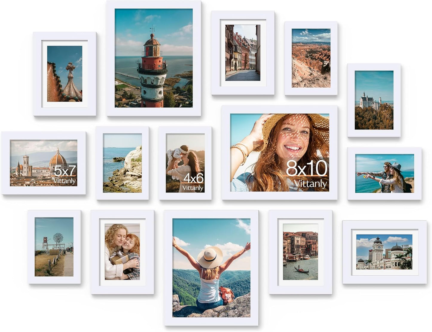 Vittanly 15 Pack Picture Frames Collage Wall Decor for Mounting or Tabletop Display, Gallery Frame Set for Family, Multi Sizes Including 3pcs 8x10, 6pcs 5x7, 6pcs 4x6, Black