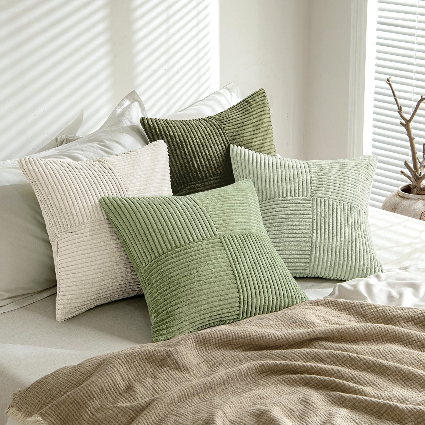 MIULEE Teal Orange Decorative Throw Pillow Covers 18x18 Inch Set of 4 Boho Corduroy Striped Cushion Cases Modern Farmhouse Patchwork Pillow Cases for Couch Sofa Bedroom Home Decor