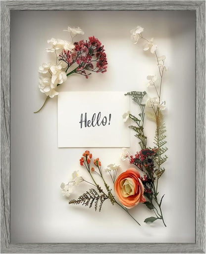 FrameWorks 11” x 14” Dark Oak Wooden Shadow Box Frame – Display Case with Soft Felt Back, Memory Box with Tempered Glass, Display Box with Elegant White Ball Push Pins, Wooden Flower Box