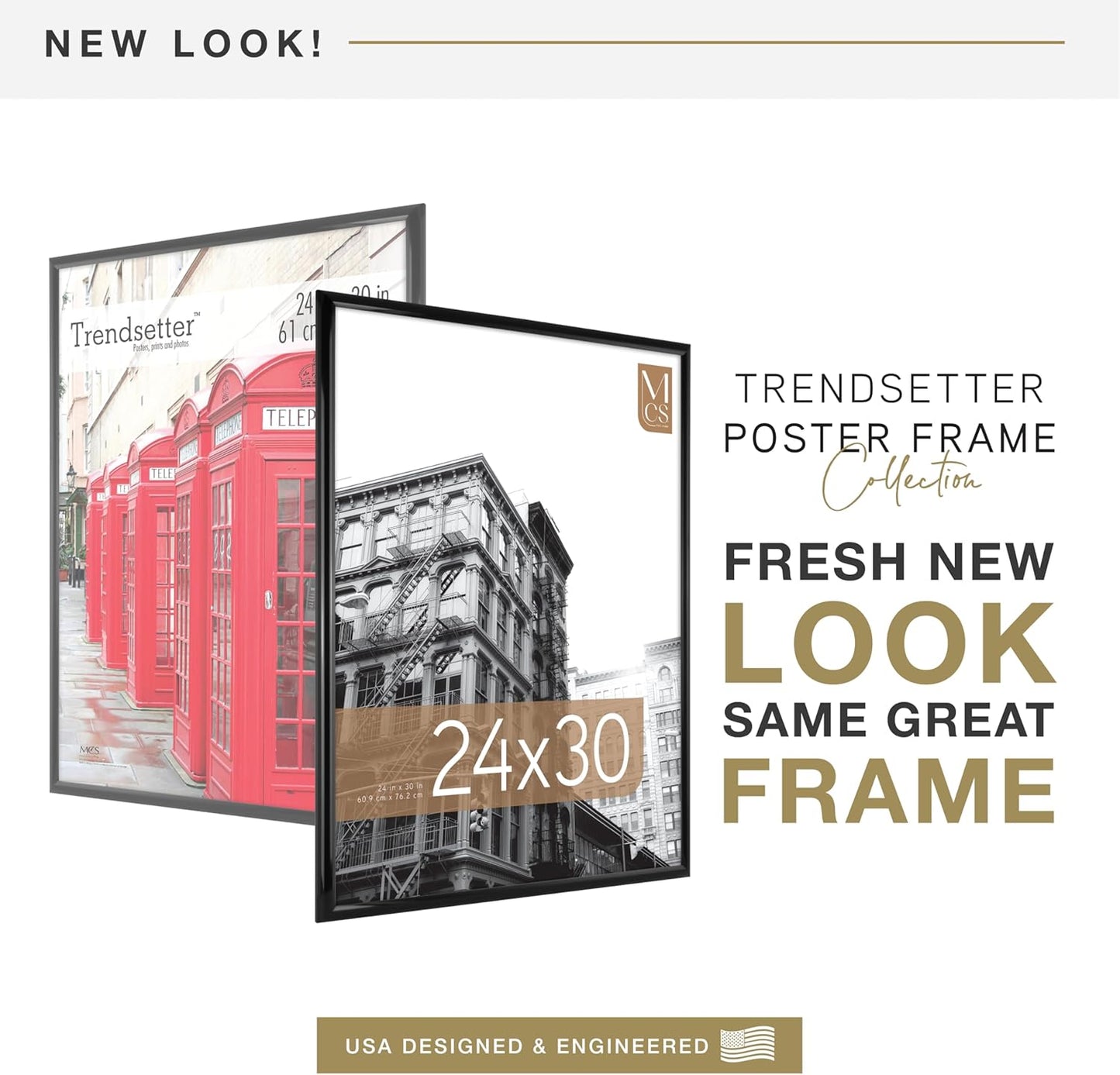 MCS Trendsetter 24x36 Poster Frame Black High-Gloss, Vertical & Horizontal Wall Hanging Large Picture Frame for Photos, Posters & Art Prints (1-Pack)