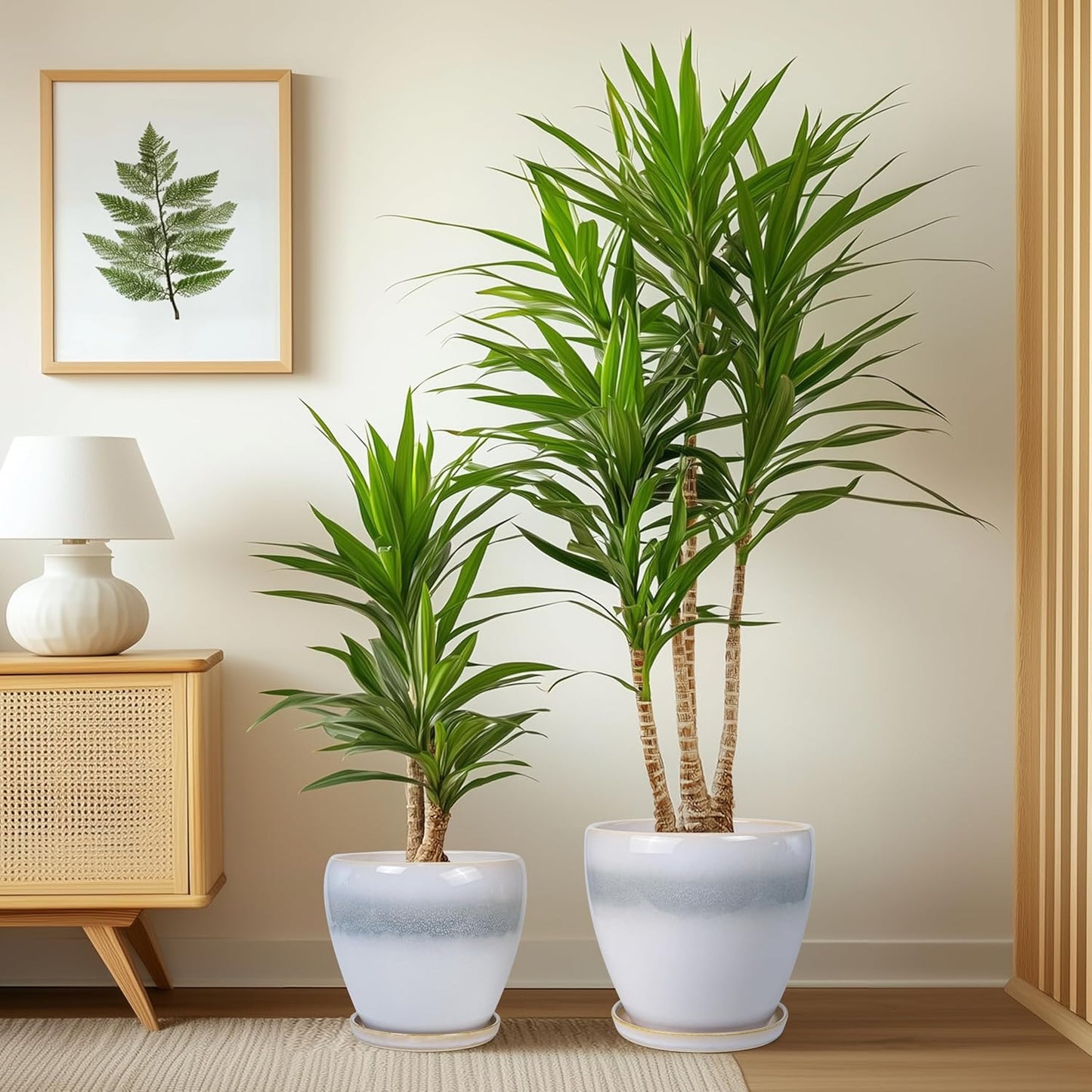 Plant Pots Indoor, Ceramic Planters Pots with Drainage Holes and Saucers, 10+8+6 Inch, Set of 3, Round Large Flower Pots for Indoor Outdoor Plants, Blue