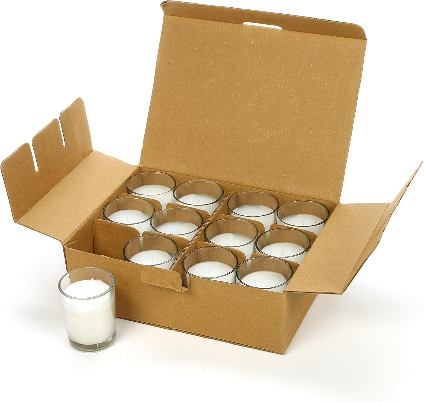 48-Pack Clear Glass Votive Candles – 10–12 Hour Long Burn, Unscented, Ivory, Bulk Set for Weddings, Events & Table Centerpieces – Hosley