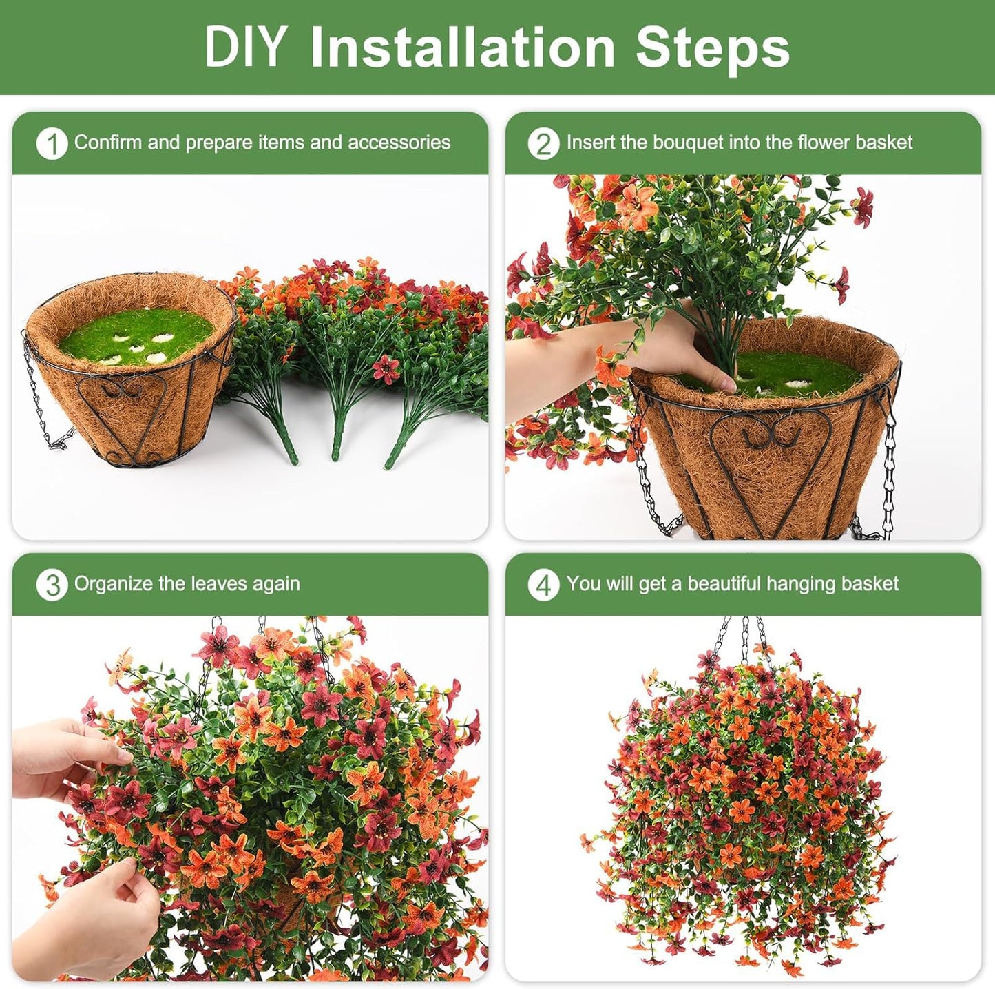 INQCMY Artificial Fake Hanging Plants Flowers Basket for Spring Summer Outdoor Outside Porch Decoration,UV Resistant Faux Silk Violet in Planter for Home Patio Balcony Garden Yard Decor(Red)