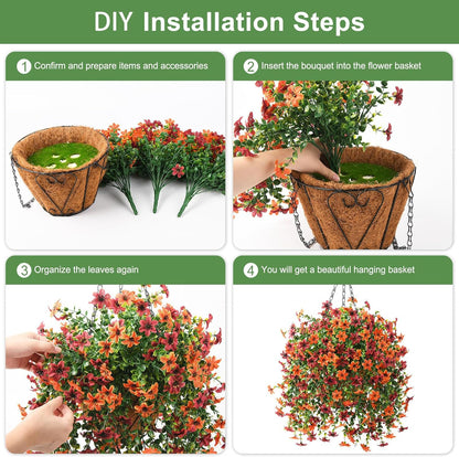 INQCMY Artificial Fake Hanging Plants Flowers Basket for Spring Summer Outdoor Outside Porch Decoration,UV Resistant Faux Silk Violet in Planter for Home Patio Balcony Garden Yard Decor(Red)