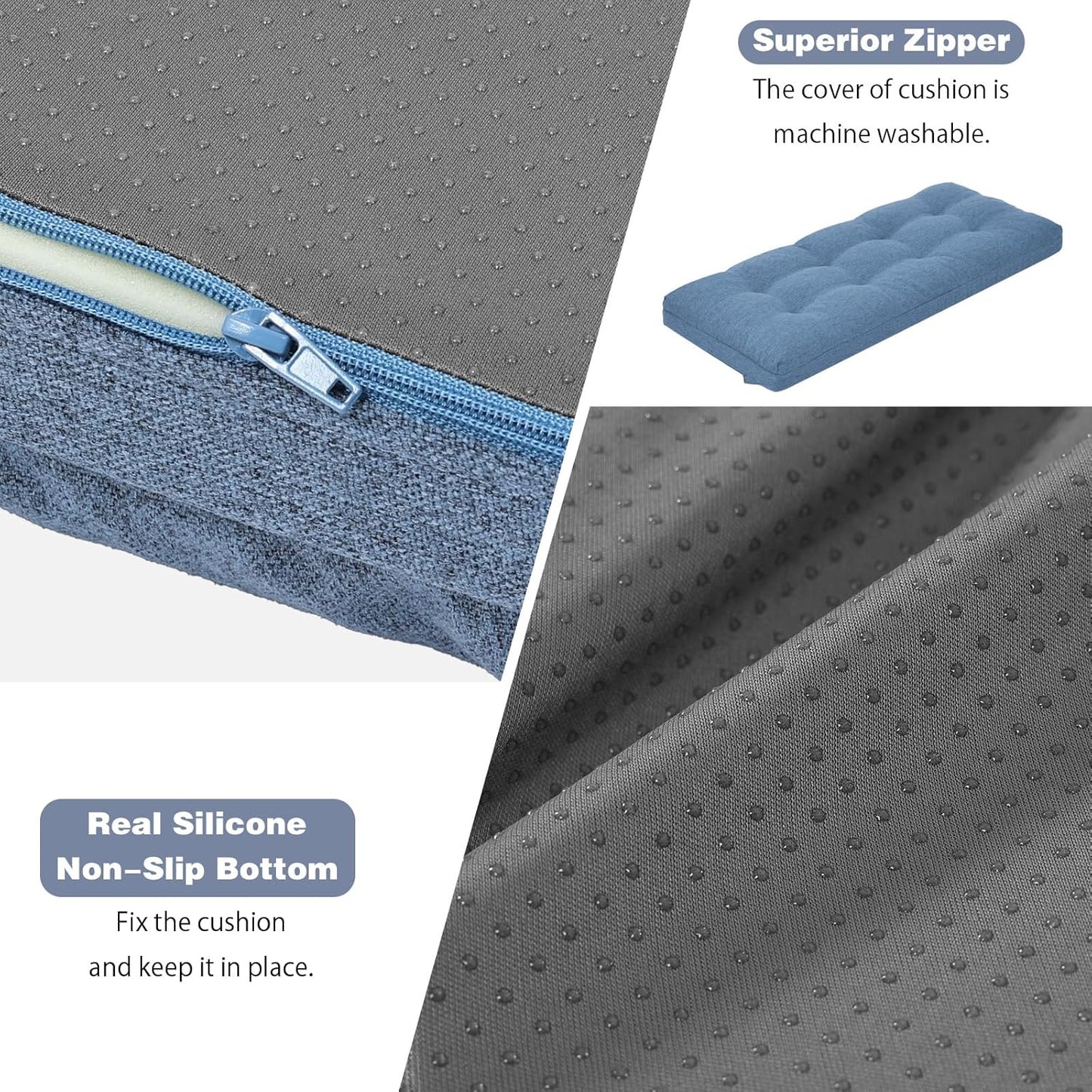 baibu 40 Inch Dual-Layer Patent Design Memory Foam Bench Cushion, Non-Slip Indoor Bench Cushion Standard Size Foam Pad with Machine Washable Cover (Dark Grey, 40x16x3in)