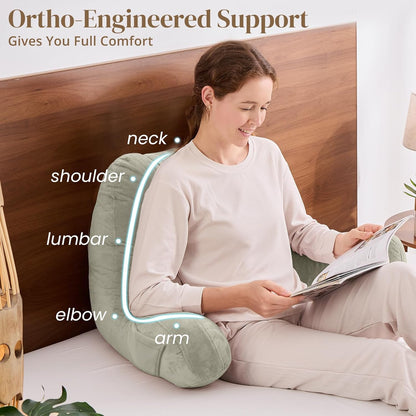 Sasttie Reading Pillows for Sitting in Bed Adult, Back Pillow Bed Sitting Up, Back-Rest Support Cushion for Sit Up on Couch, Sofa, and Floor, Dorm Essentials, Oeko-Tex Certified, Dark Grey
