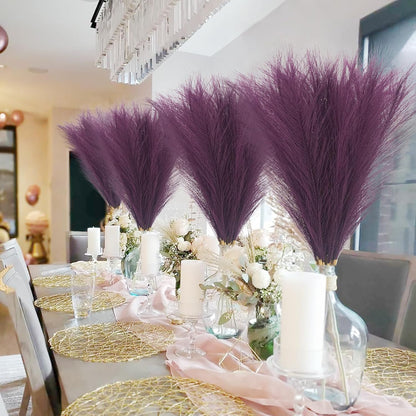 obbsie 50pcs Pink Faux Pampas Grass Decor, 21.6" Short Artificial Floral Branches Vase Filler Flower Arrangement for Home Wedding Boho Outdoor Decor