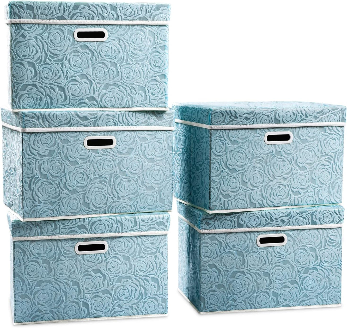 PRANDOM Larger Collapsible Storage Bin with Lid [1-Pack] Fabric Decorative Storage Box Cube Organizer Container Baskes with Handles Divider for Bedroom Closet Living Room Pink 17.7x11.8x11.8 Inch