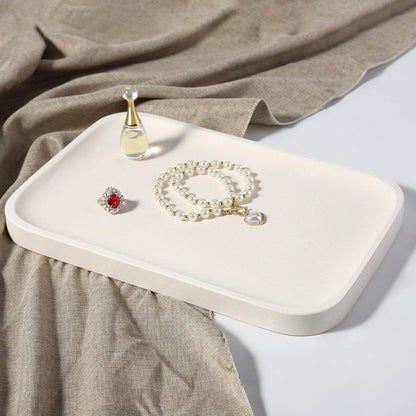 Koville Romano Travertine Tray, 12"x8" Natural Stone Vanity Tray for Countertop Bathroom Kitchen Dresser, Decorative Marble Catchall Trays for Perfume Jewelry, Rectangular Serving Tray(Beige)
