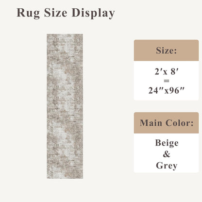 2x3 Washable Non-Slip Area Rug - Soft Low Pile Throw Rug for Kitchen Entryway Bedroom - Modern Indoor Door Mat with Rubber Backing (Beige Grey) - Colors B