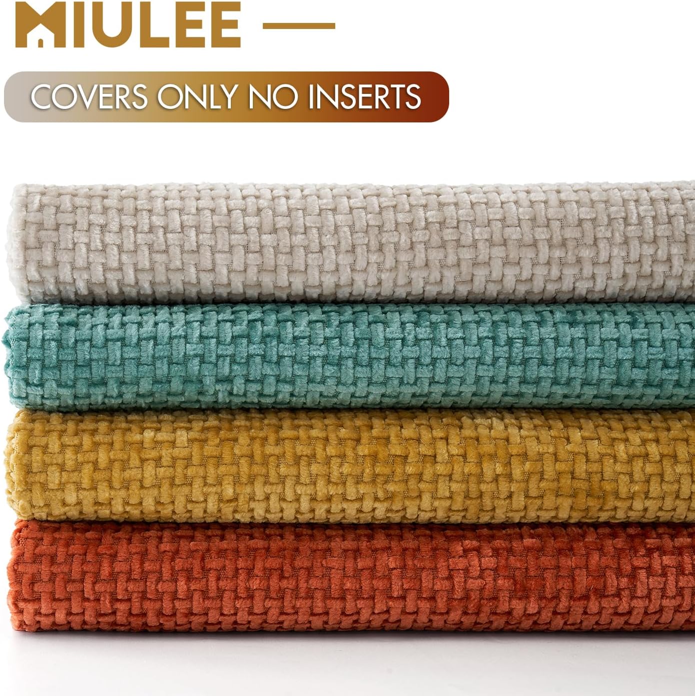 MIULEE Pack of 4 Couch Throw Pillow Covers 18x18 Inch Neutral Soft Decorative Chenille Pillow Covers Farmhouse Boho Cushion Covers for Mid Century Modern Spring Home Decor Sofa Bedroom Living Room