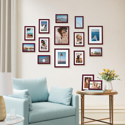 Vittanly 15 Pack Picture Frames Collage Wall Decor for Mounting or Tabletop Display, Gallery Frame Set for Family, Multi Sizes Including 3pcs 8x10, 6pcs 5x7, 6pcs 4x6, Black