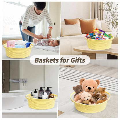 Pro Goleem Small Woven Basket with Gift Bags and Ribbons Durable Baskets for Mothers Day Gifts Empty Small Rope Basket for Storage 12"X 8" X 5" Baby Toy Baskets with Handles, White