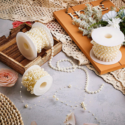 Bonuci 3 Rolls 66 Feet Pearls String Garland Faux Pearl Garland Spool Roll Strand Decoration Artificial Beads Chain Trim for Wedding Party Crafting Wedding Mother's Day Flower Decor(Ivory,4mm)