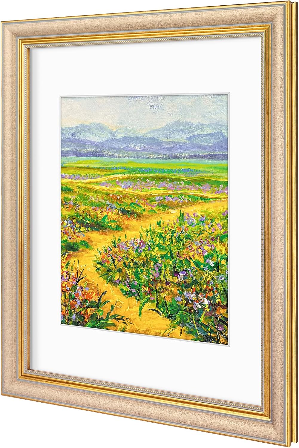 Golden State Art,11x14 Ornate Picture Frame for 8x10 Photo with Mat or 11 x 14 Prints without Mat,Real Glass Wall Display(Color:Green Gold)
