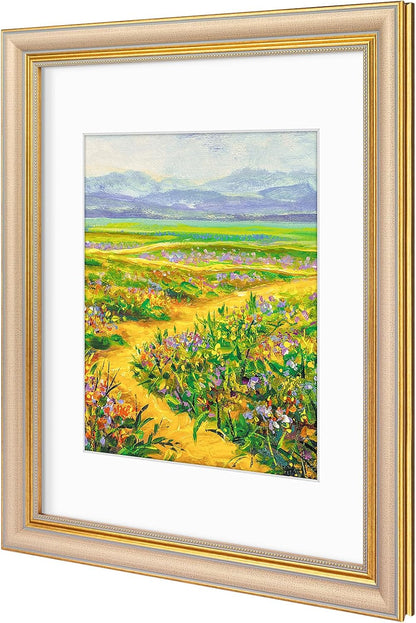 Golden State Art,11x14 Ornate Picture Frame for 8x10 Photo with Mat or 11 x 14 Prints without Mat,Real Glass Wall Display(Color:Green Gold)