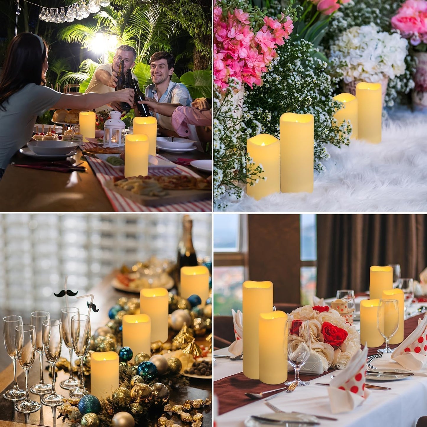 YOROXRG Set of 24 Waterproof Outdoor Flameless Candles, LED Candles with 4 Remote and Timer,(H 4" 5" 6" x D 2.2"),for Halloween Wedding Festiv