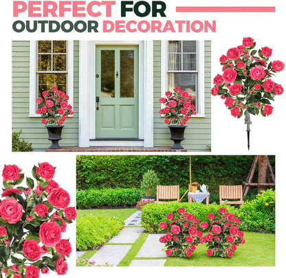 Lunmon 2 Pack 3ft Artificial Camellia Plants Tree 36" Faux Camellia Flower with Spike UV Resistant Realistic Fake Floral Blooming Bush for Indoor Outdoor Front Door Porch Backyard Garden, Purple