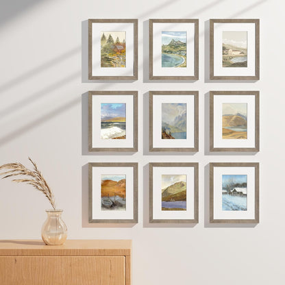 Vittanly 8x10 Picture Frames Set of 9, Shatter Resistant Plexiglass, Display 5x7 Pictures with Mat or 8x10 without Mat, Photo Frames for Wall or Tabletop, Engineered Wood, Black - Colors B