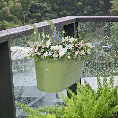 HowRU Metal Iron Flower Pots for Railing Fence Hanging Bucket Pots(5 Pcs) and Hanging Flower Pots Metal Iron Bucket Planter(10 Pcs) (Black)