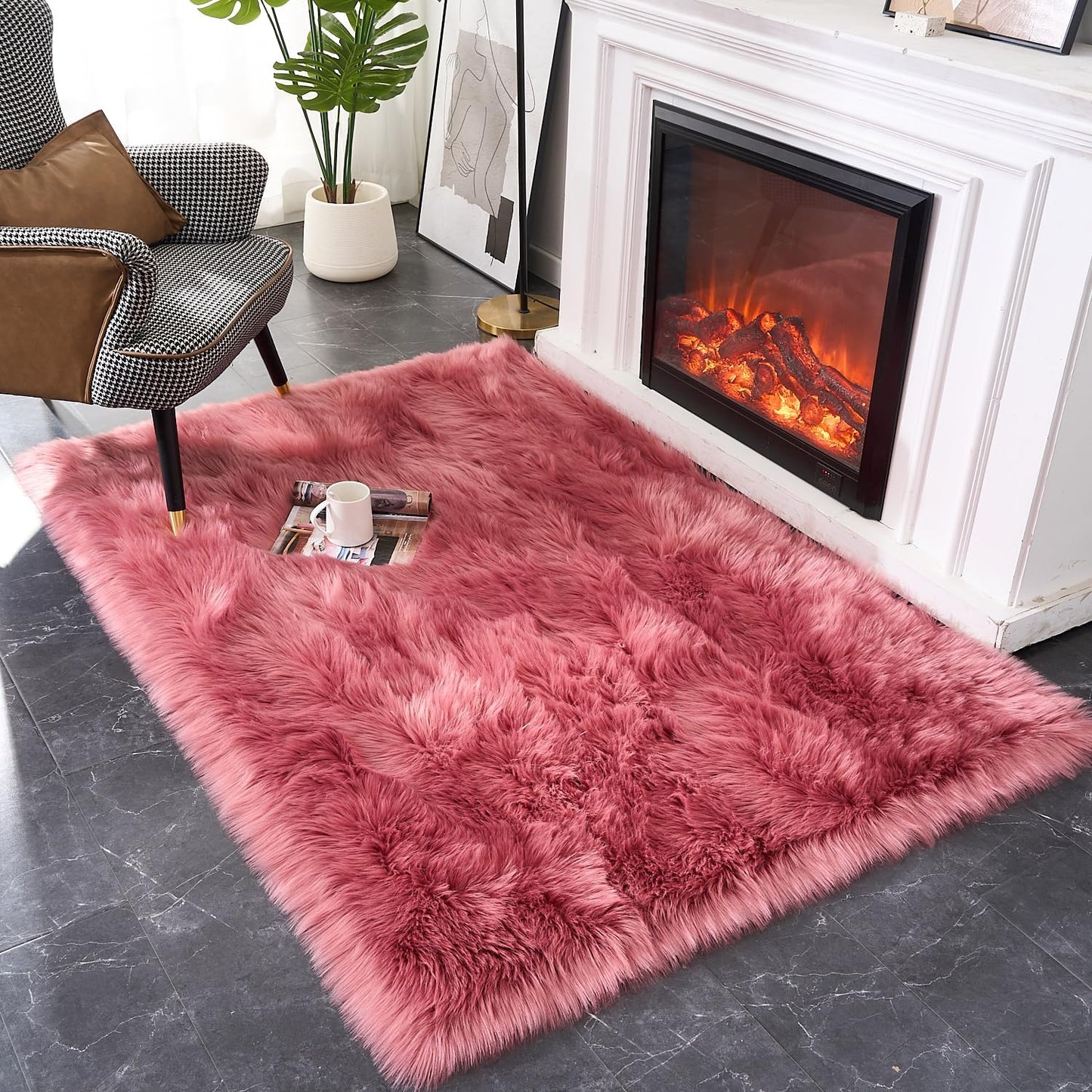 EasyJoy Ultra Soft Fluffy/Fuzzy Shaggy Area Rug Faux Fur Chair Cover Seat Pad for Bedroom Floor Sofa Living Room (2 x 6 ft Sheepskin, Beige)
