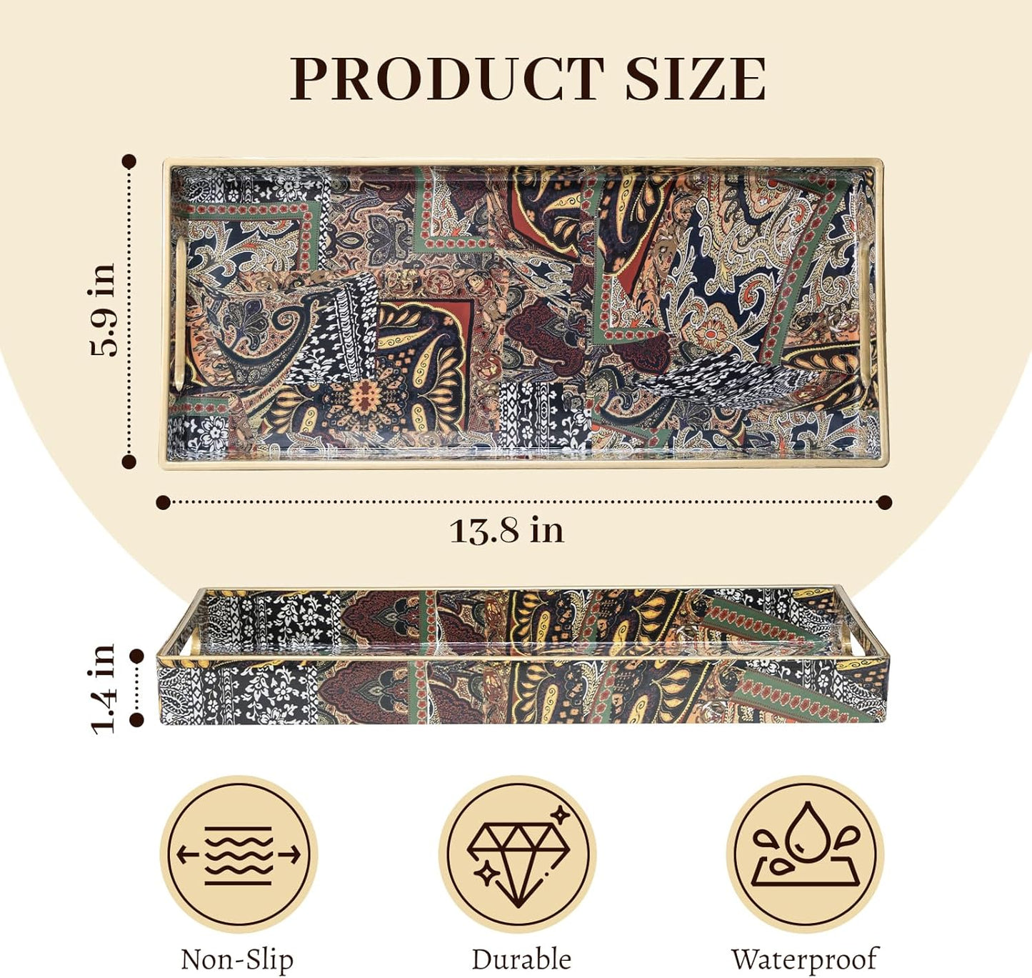 MAONAME White Decorative Tray, Plastic Serving Tray with Handles, Rectangular Moroccan Trays, Long Narrow Trays for Bathroom, Kitchen Counter, 13.8" X 6" X 1.57"