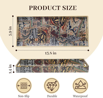MAONAME White Decorative Tray, Plastic Serving Tray with Handles, Rectangular Moroccan Trays, Long Narrow Trays for Bathroom, Kitchen Counter, 13.8" X 6" X 1.57"