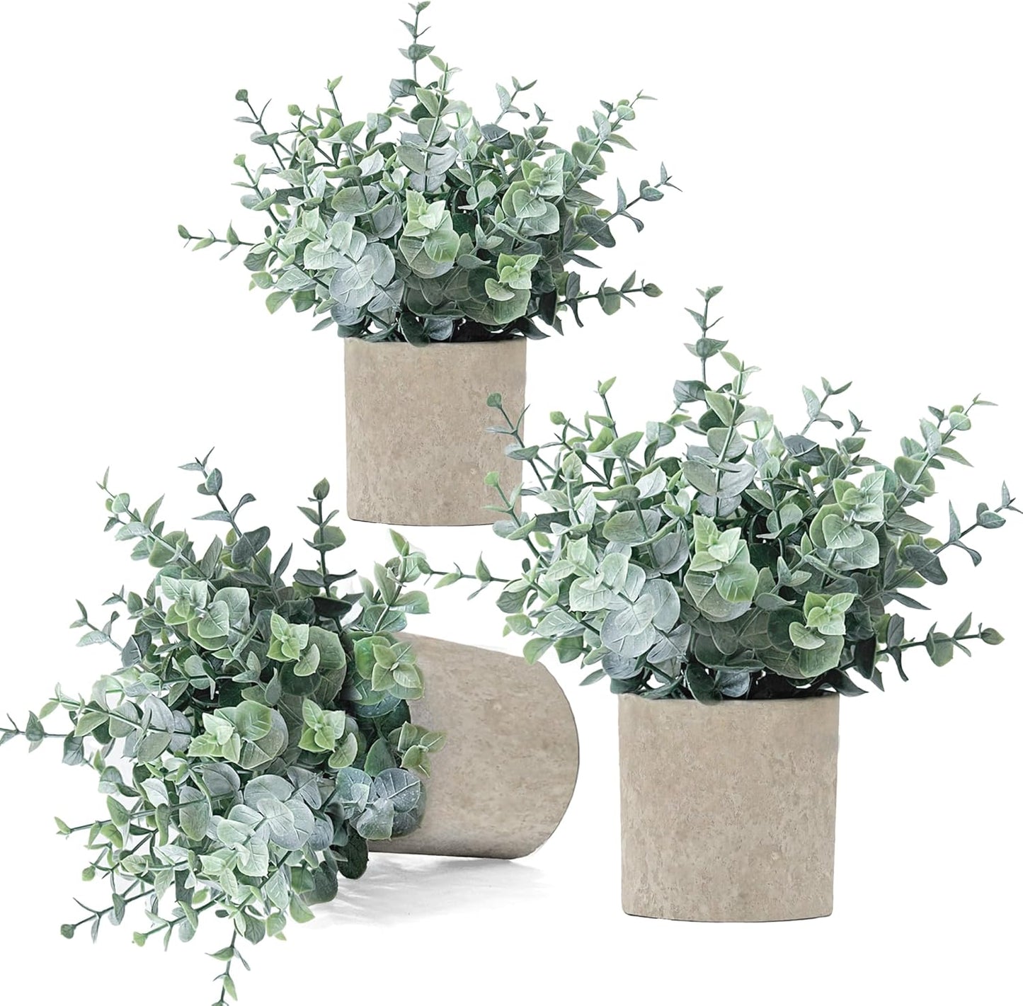 2 Pack Fake Plants Eucalyptus Small Potted Artificial Plants Indoor Greenery for Shelf Desk Home Bathroom Modern Farmhouse Living Room Coffee Table Decor