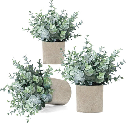 2 Pack Fake Plants Eucalyptus Small Potted Artificial Plants Indoor Greenery for Shelf Desk Home Bathroom Modern Farmhouse Living Room Coffee Table Decor