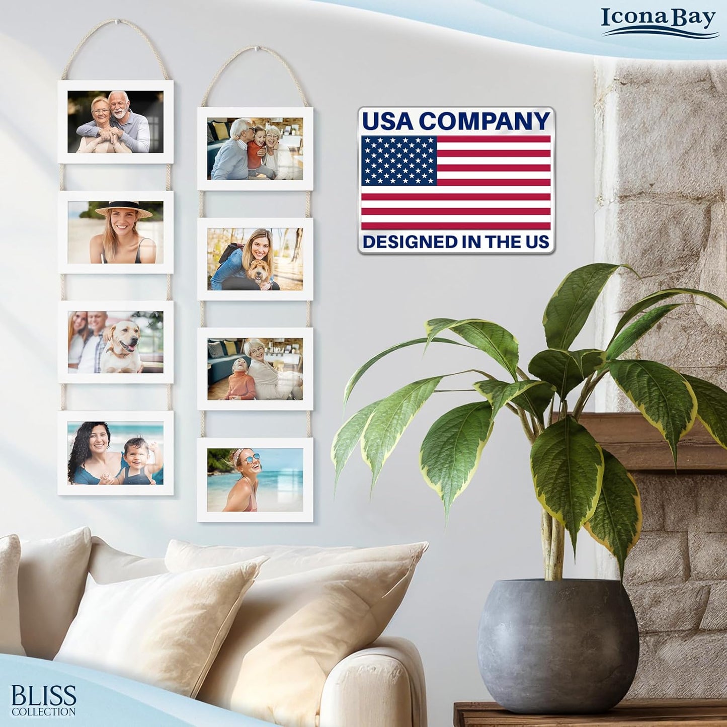 Icona Bay - 4x6 Wall Hanging Picture Frames Collage with 8 Openings - Distressed White, 2 Pack - Casual Style Engineered Wood Frames - Wall Mount Only - Bliss Collection
