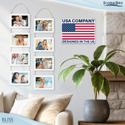 Icona Bay - 4x6 Wall Hanging Picture Frames Collage with 8 Openings - Distressed White, 2 Pack - Casual Style Engineered Wood Frames - Wall Mount Only - Bliss Collection