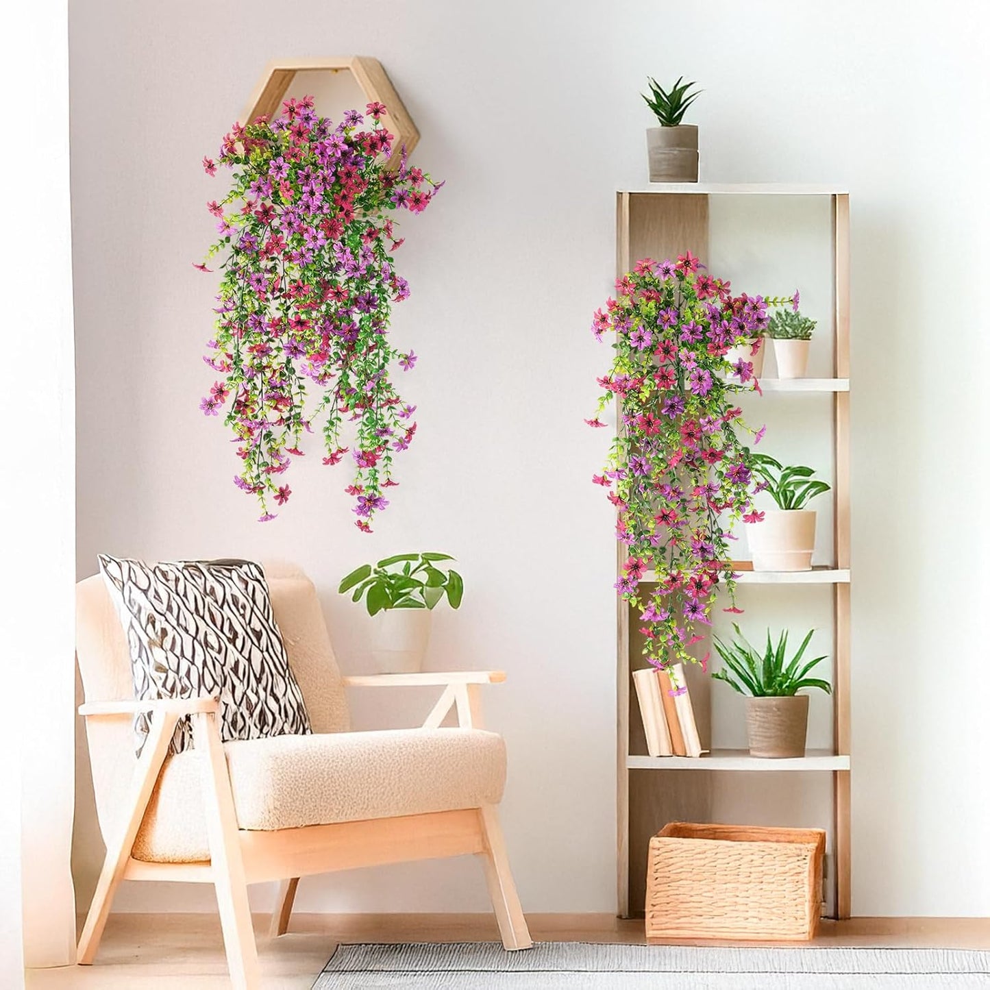 INQCMY Artificial Fake Hanging Flowers Plants for Outdoor Summer Decoration,2 PCS Faux Silk Daisy with Eucalyptus Leaves,UV Resistant Look Real for Outside Home Planter Porch Patio Balcony Yard Decor