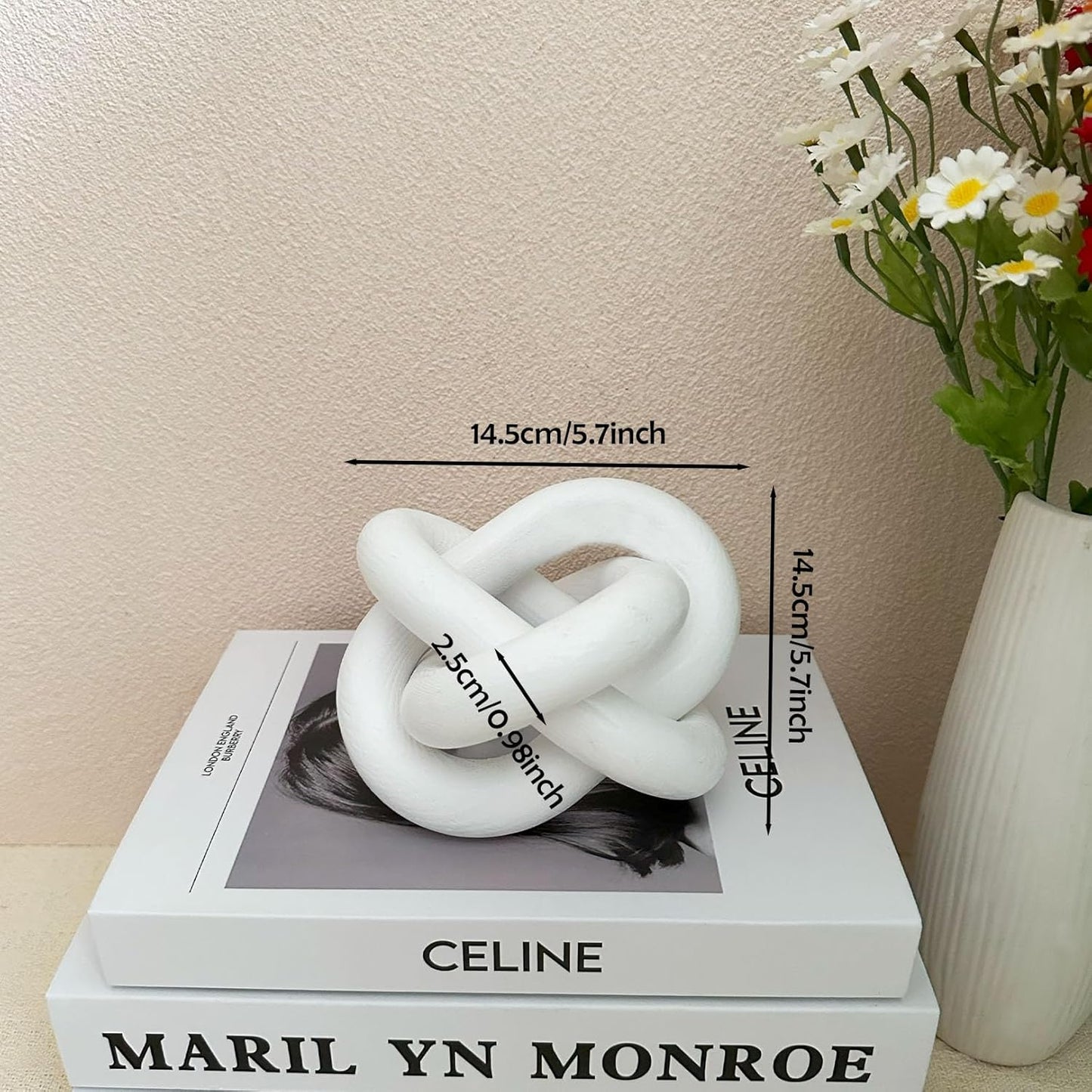 3-Link Wood Chain Link Coffee Table Decor, White Wooden Knot Decor for Coffee Table Farmhouse Decortive for Home Boho Modern Shelf Decortion(White)