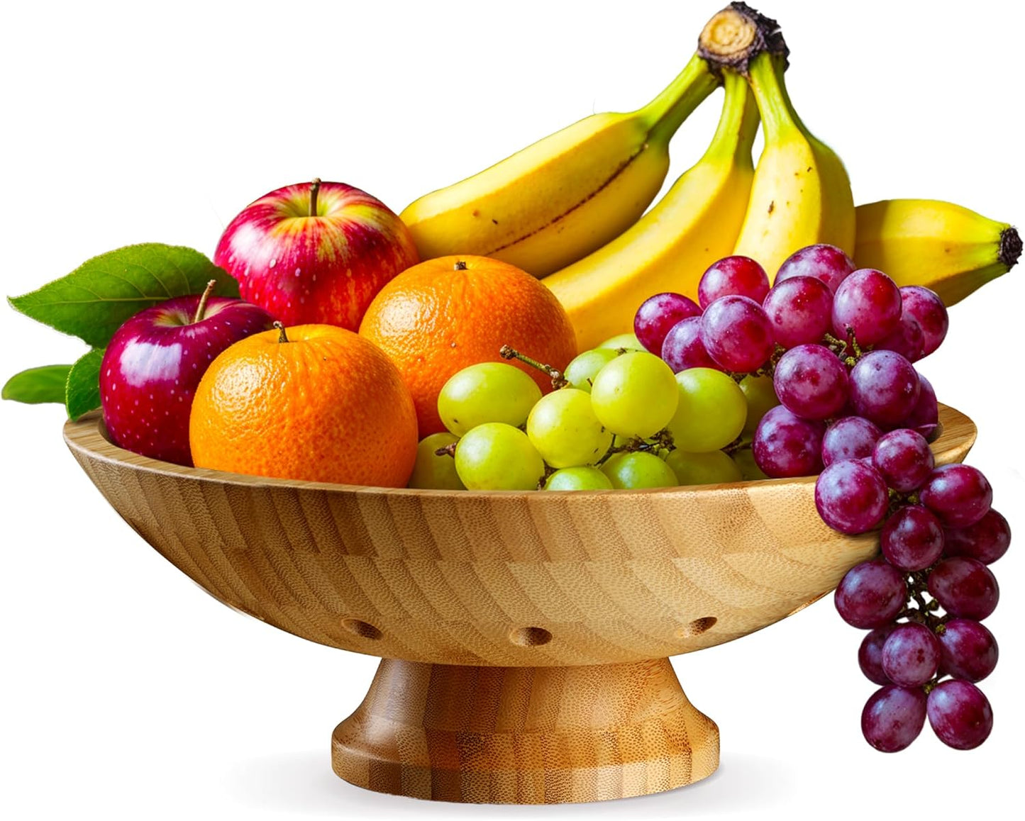 Fruit Basket for Kitchen Counter - Fruit Bowl for Kitchen Counter, Bamboo Pedestal Fruit Basket with Ventilation Holes, Wooden Fruit Bowl for Fruit and Vegetable Storage, Decorative Frutero for Cocina
