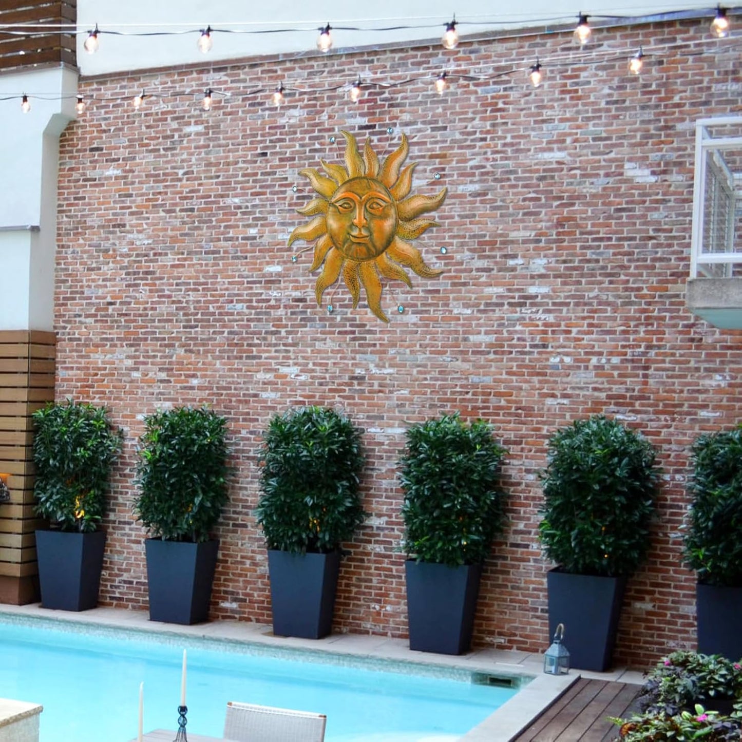 Large Metal Sun Wall Decor Outdoor, 27 Inch Sun and Moon Decor Metal Wall Art, 3D Sun Wall Decor for Patio Garden Yard Fence Bedroom Living Room Decoration