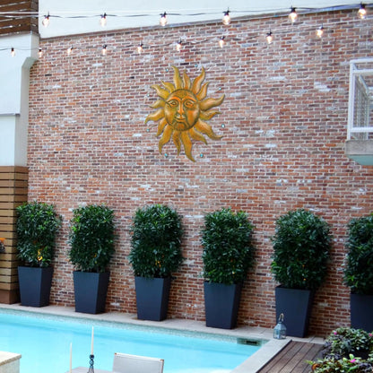 Large Metal Sun Wall Decor Outdoor, 27 Inch Sun and Moon Decor Metal Wall Art, 3D Sun Wall Decor for Patio Garden Yard Fence Bedroom Living Room Decoration