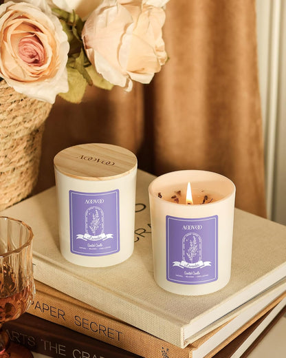 AOOVOO Lavender Scented Candles for Women - Aromatherapy Candle with Crystals Inside, 10oz Soy Candles for Home Scented, Birthday Gifts Mothers Day Candle for Women Mom