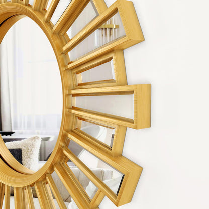 Gold Sunburst Mirror, 26" Sun Mirror Wall Decor with Beveled Glass Frame, Starburst Mirrors for Entryway, Dining Room, Living Room