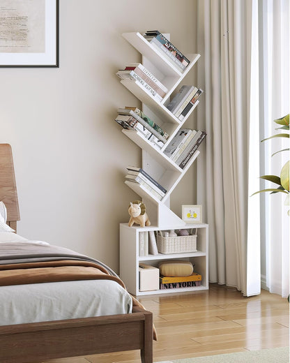 SUNMORY 6 Tier Tree Bookshelf, Small Bookcase with Storage Cabinet, Modern Tall Narrow Bookshelves Organizer, Floor Standing Book Shelf for Bedroom/Living Room/Home Office/Corner, Rustic Brown