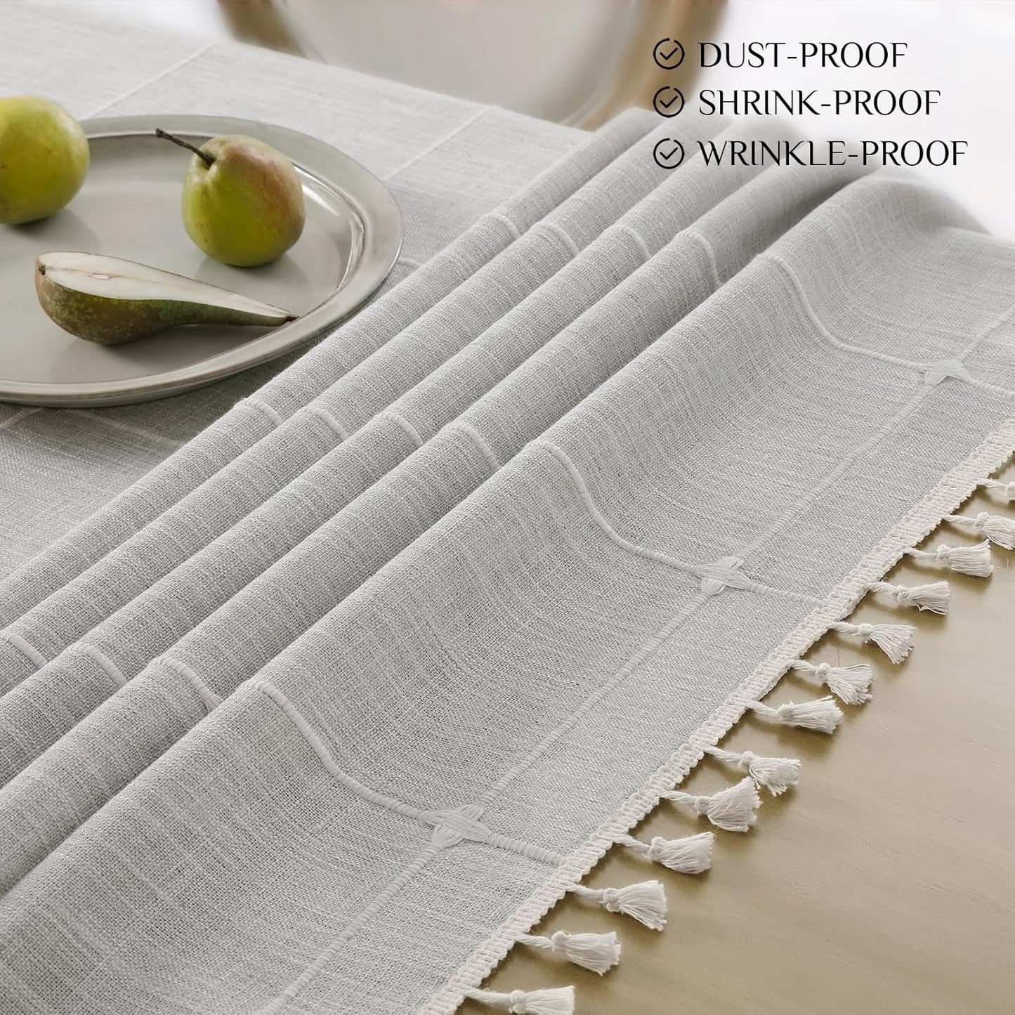 Softalker Outdoor Tablecloth Rectangle, Waterproof Linen Cotton Farmhouse Table Cloths with Tassel, Heavy Weight Wrinkle Free Boho Table Cover for Picnic Camping Dining - 55 x 70 Inch, Coffee Lines