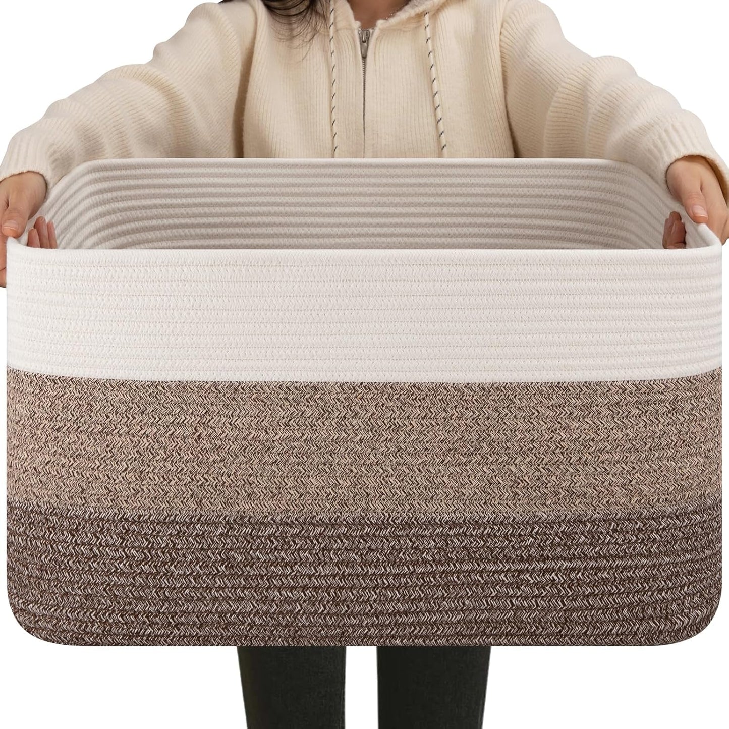 OIAHOMY Large Blanket Basket, 22”x17”x12” Rectangle Woven Baskets, Nursery Blanket Storage Living Room, Toy Storage With Handle, Large Baskets for Organizing-Gradient Yellow
