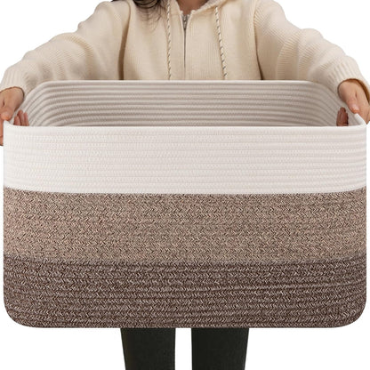 OIAHOMY Large Blanket Basket, 22”x17”x12” Rectangle Woven Baskets, Nursery Blanket Storage Living Room, Toy Storage With Handle, Large Baskets for Organizing-Gradient Yellow