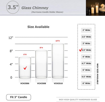 WGVI Hurricane Candle Holder Sleeve, Wide 4", Height 8", Clear Glass Cylinder Candleholder, Chimney Tube, Open Ended Candle Shade, 1 Piece - Colors B