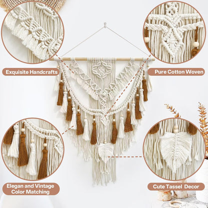 Lokeisna Macrame Wall Hanging, Woven Tapestry Beige & Dusty Rose Handmade Craft Macrame Wall Decor, Gallery & Nursery, Size 37.4” Lx27.5” W
