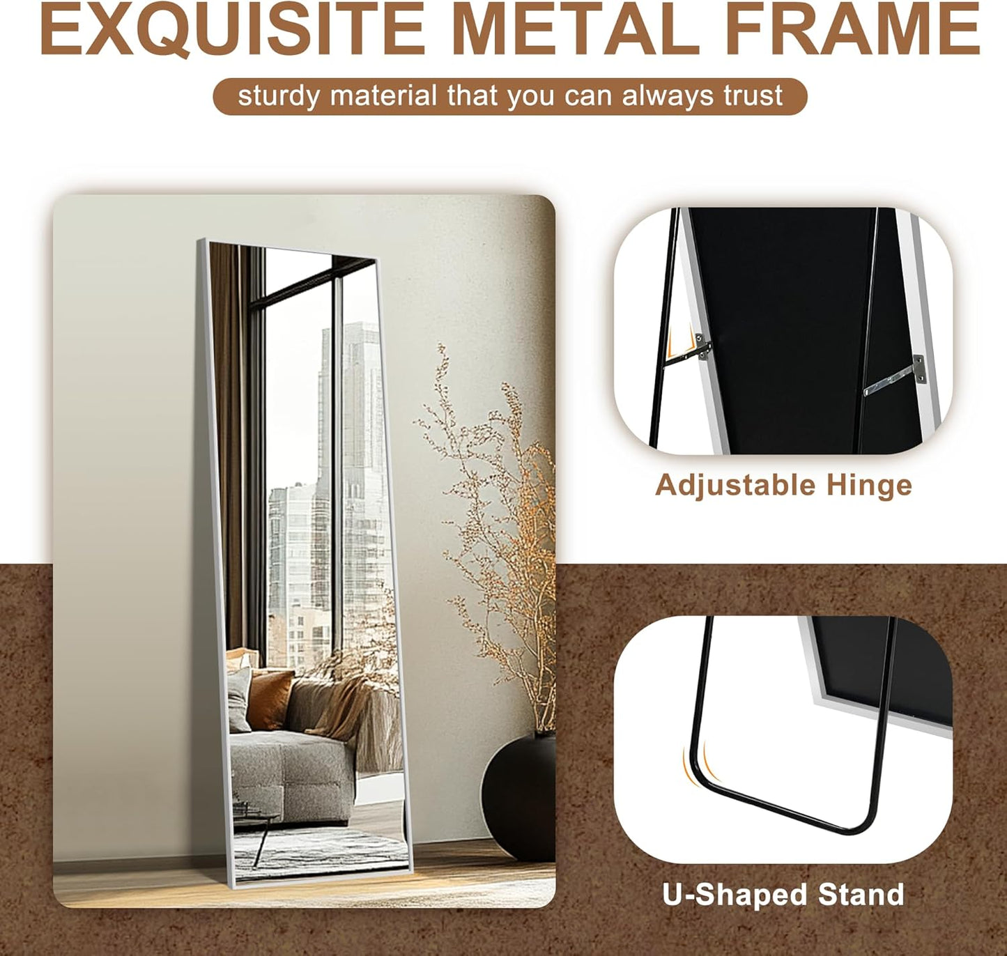 Delma Wall Full Length Mirror,Standing Mirror Full Body,Large Floor for Wall Door Bedroom Bathroom Living Room with Aluminium Frame(with Stand,56x15-Black)